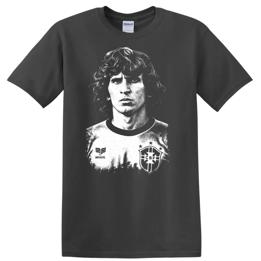 Retro soccer legend portrait of Arthur Antunes Coimbra black and white T shirt - Charcoal
