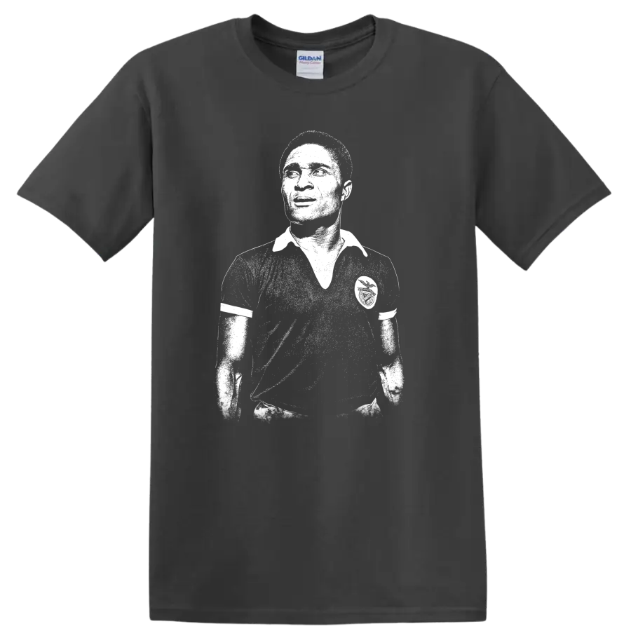 Retro black-and-white soccer legend portrait of Eusébio da Silva Ferreira T - Charcoal
