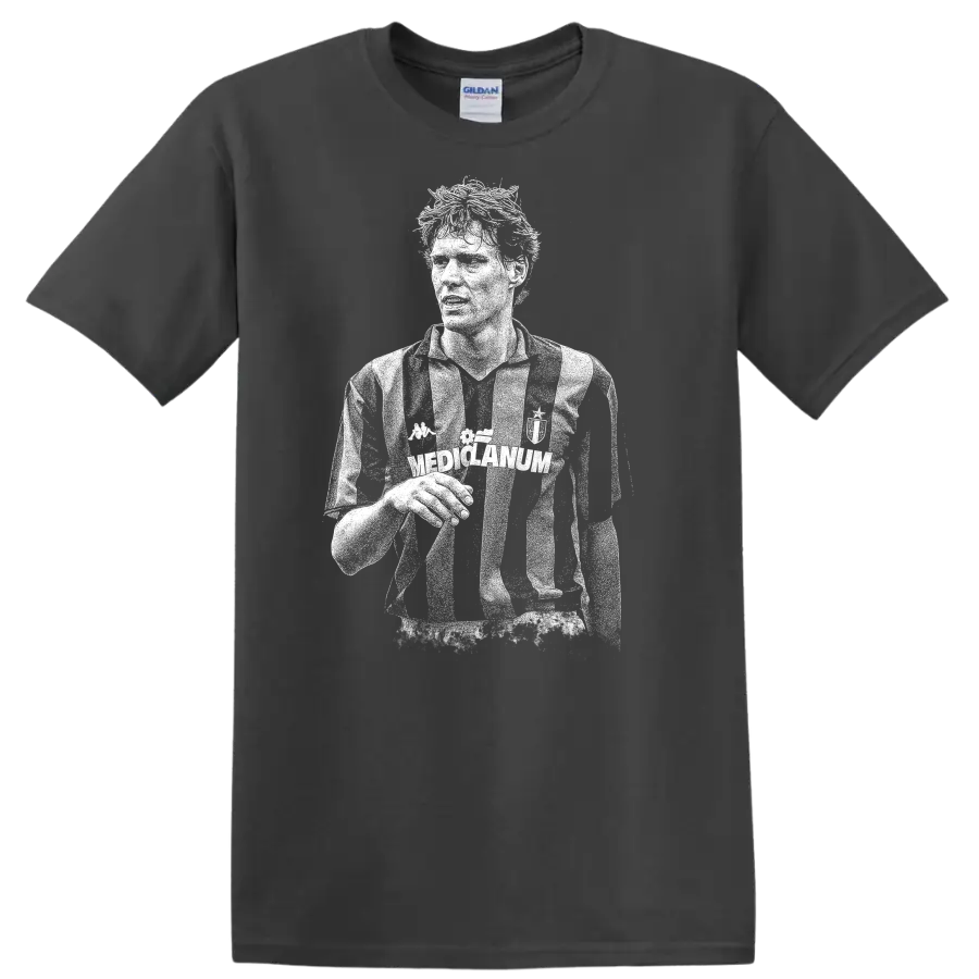 Black and white retro soccer portrait of Marco van Basten T shirt - Charcoal