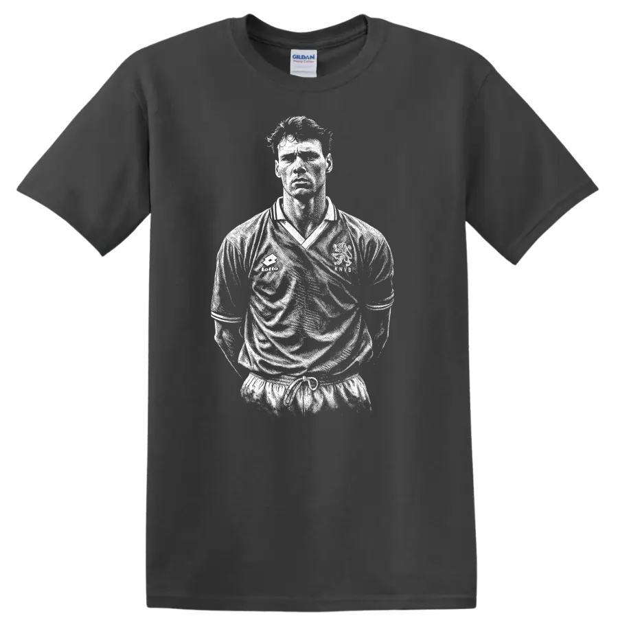 Retro black and white soccer portrait of Marco van Basten T - Charcoal