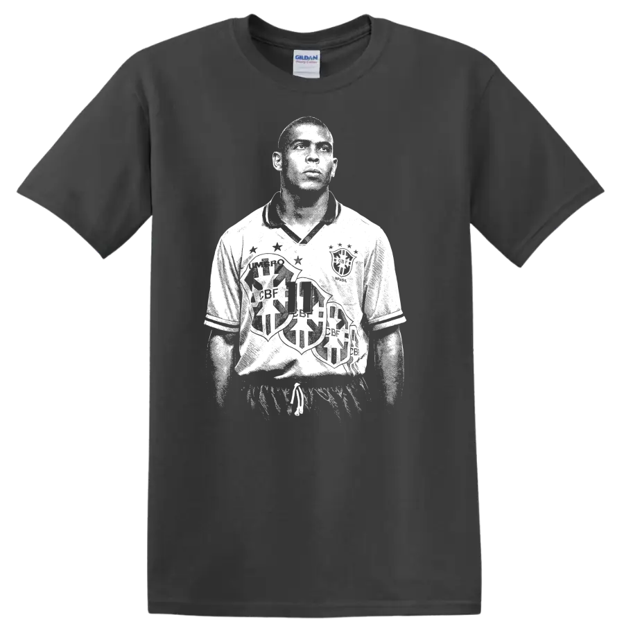 Retro soccer portrait of Ronaldo Nazário legend style - Charcoal