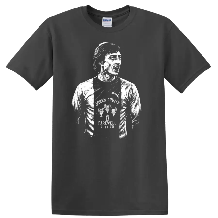 Retro black and white soccer legend portrait graphic T - Charcoal