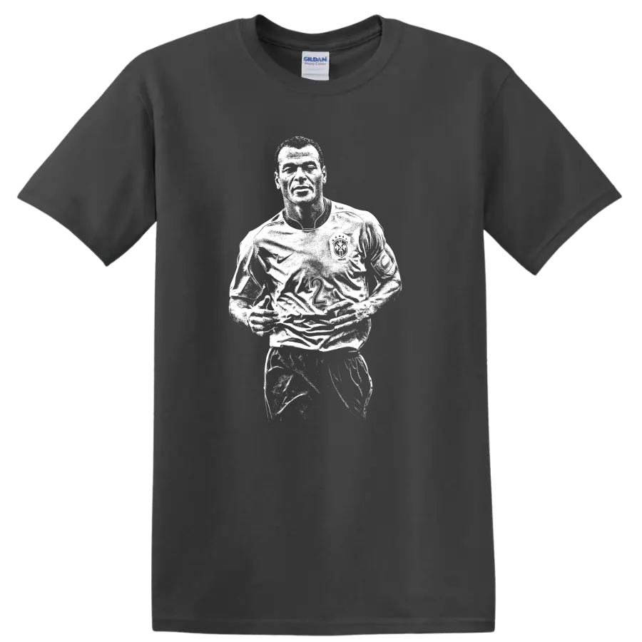 Retro soccer legend portrait style design inspired by Marcos Evangelista de Morais on T - Charcoal