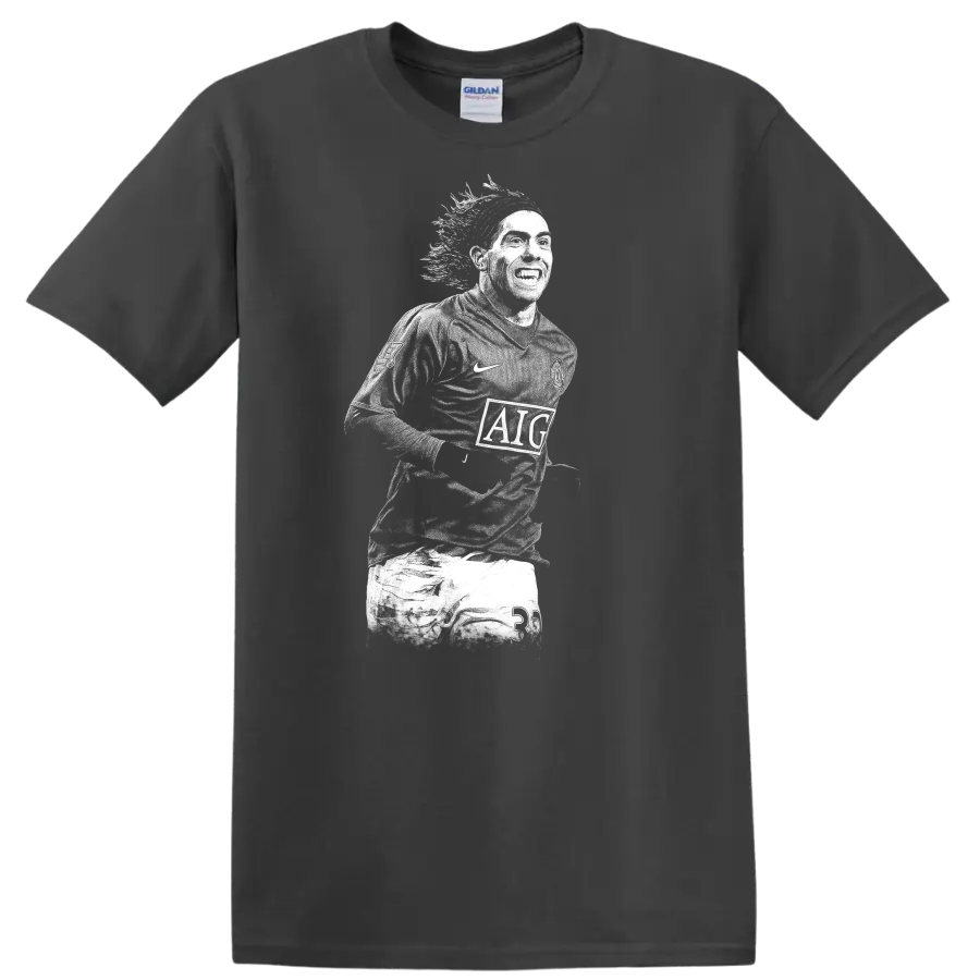 Retro soccer legend portrait of Carlos Alberto Tévez on T - Charcoal