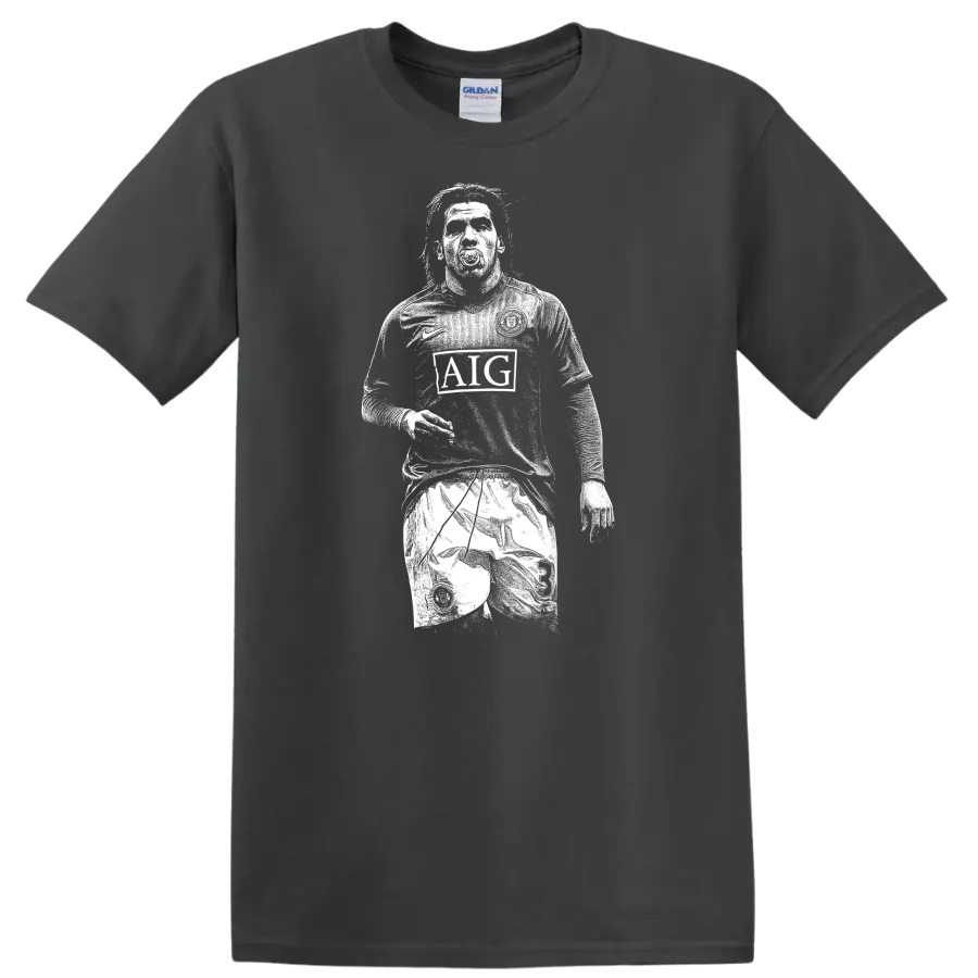 Retro soccer legend portrait style graphic featuring Carlos Alberto Tévez T - Charcoal