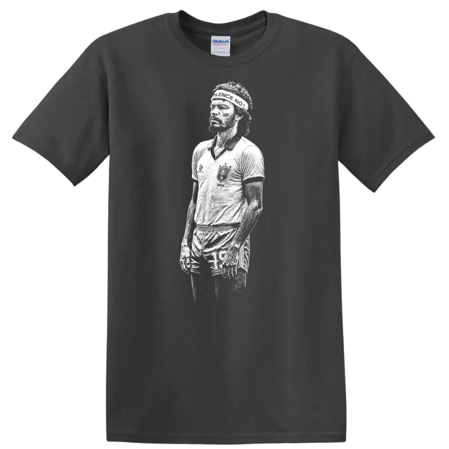 Retro soccer legend portrait graphic of Sócrates Brasileiro on - Charcoal