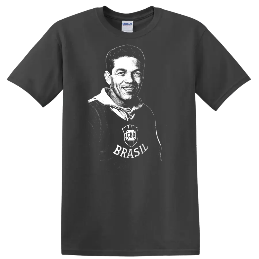 Black and white retro soccer legend portrait graphic T - Charcoal