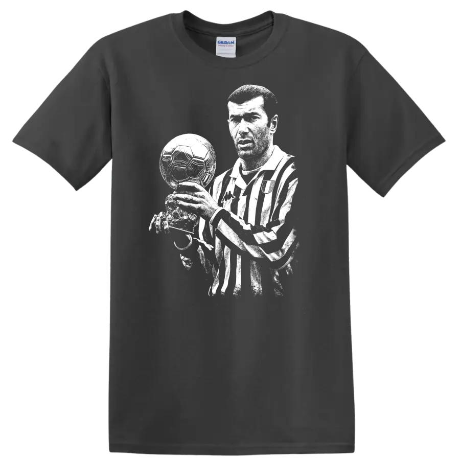 Black and white retro soccer portrait of Zinedine Zidane style T - Charcoal