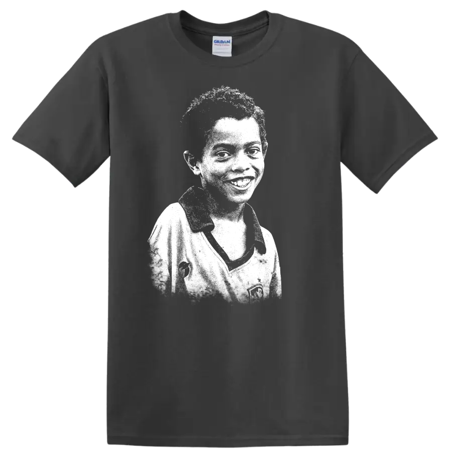 Retro pixel-style soccer legend portrait inspired by Ronaldo de Assis Moreira T - Charcoal