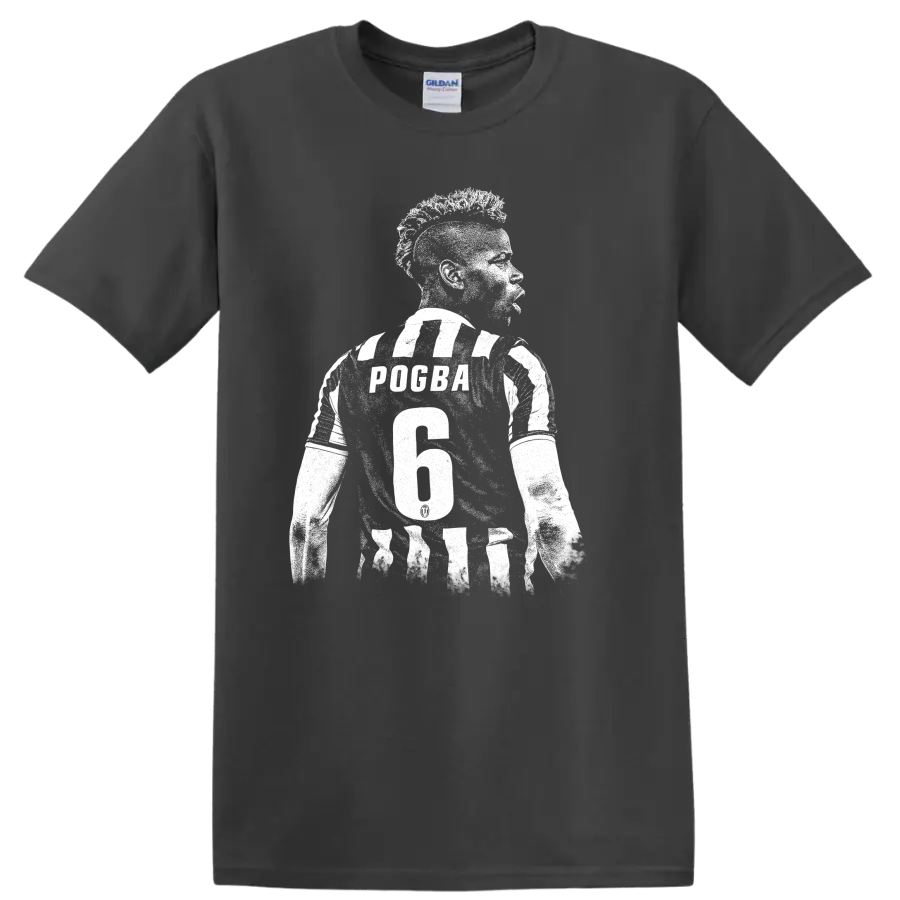 Black and white retro soccer portrait graphic inspired by Paul Pogba T - Charcoal