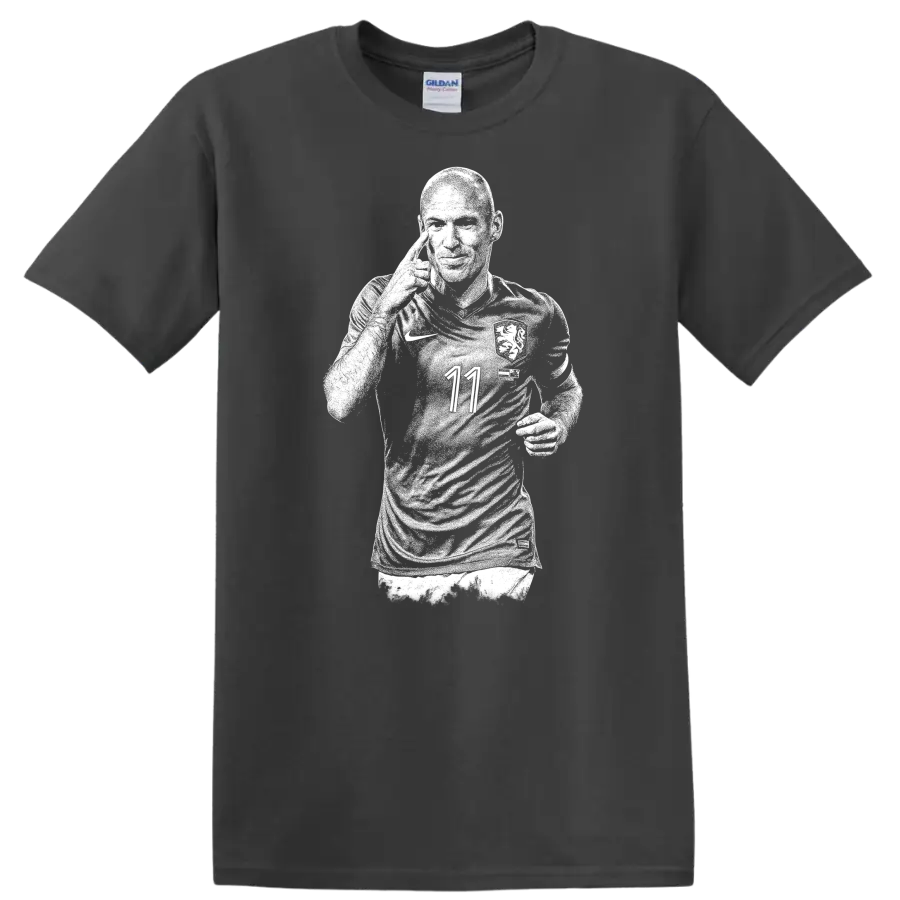 Retro soccer portrait of Arjen Robben style graphic T - Charcoal