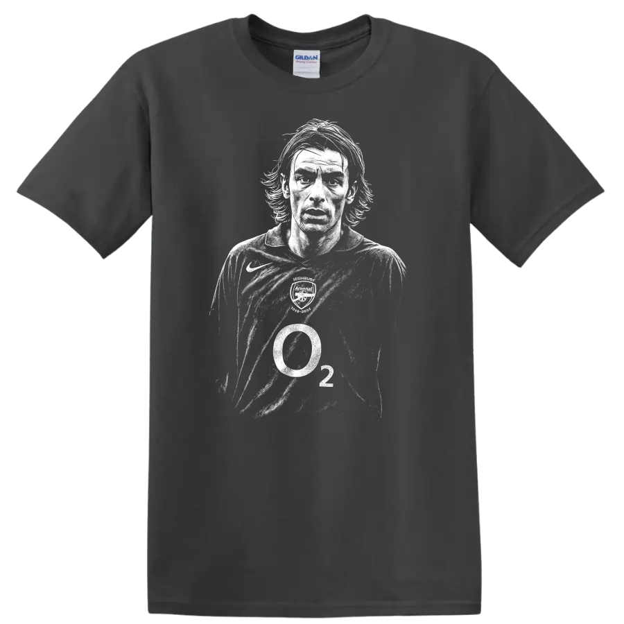 Retro soccer player portrait of Robert Pirès style in high-contrast black and white T shirt - Charcoal