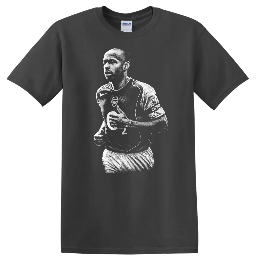 Black and white retro Thierry Henry soccer portrait T - Charcoal