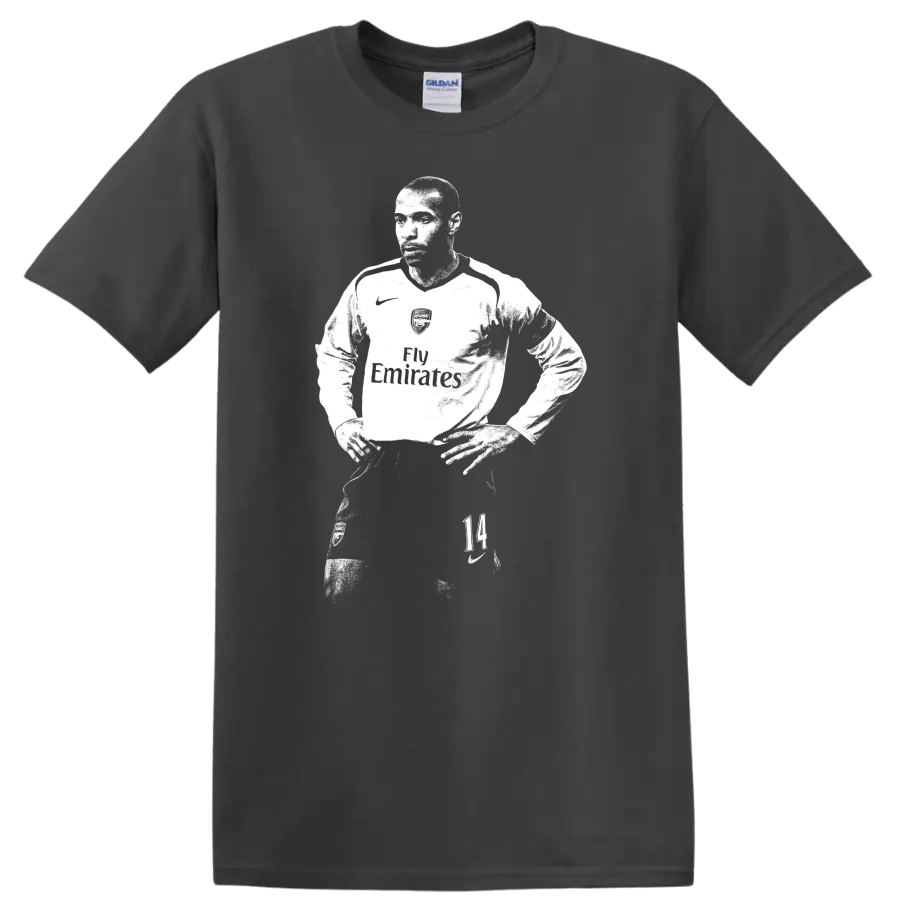 Retro black and white Thierry Henry soccer portrait style T - Charcoal
