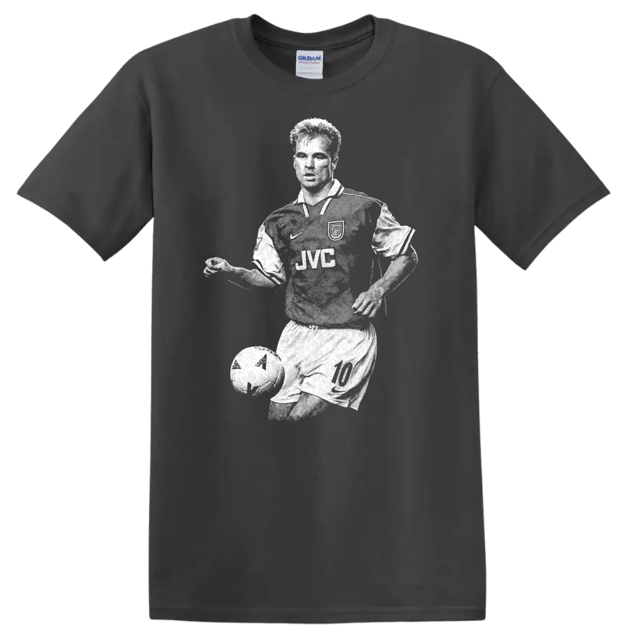 Retro soccer player portrait of Dennis Bergkamp on T - Charcoal