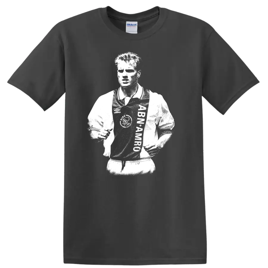 Retro black and white Dennis Bergkamp portrait T Shirt - Charcoal