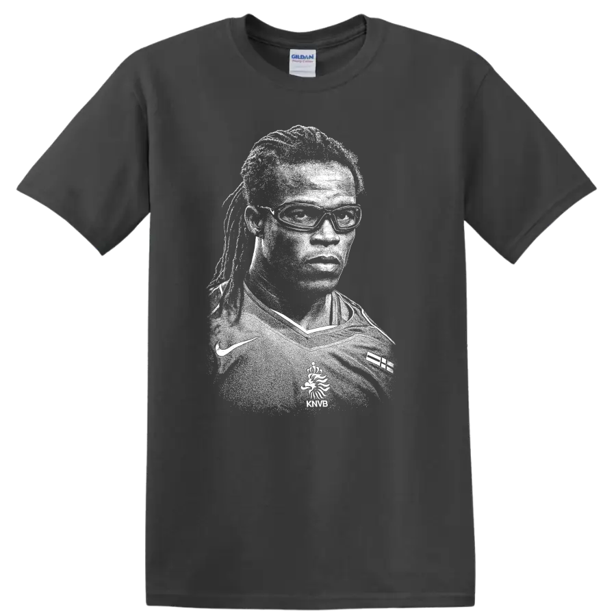 Black and white retro soccer player portrait T - Charcoal