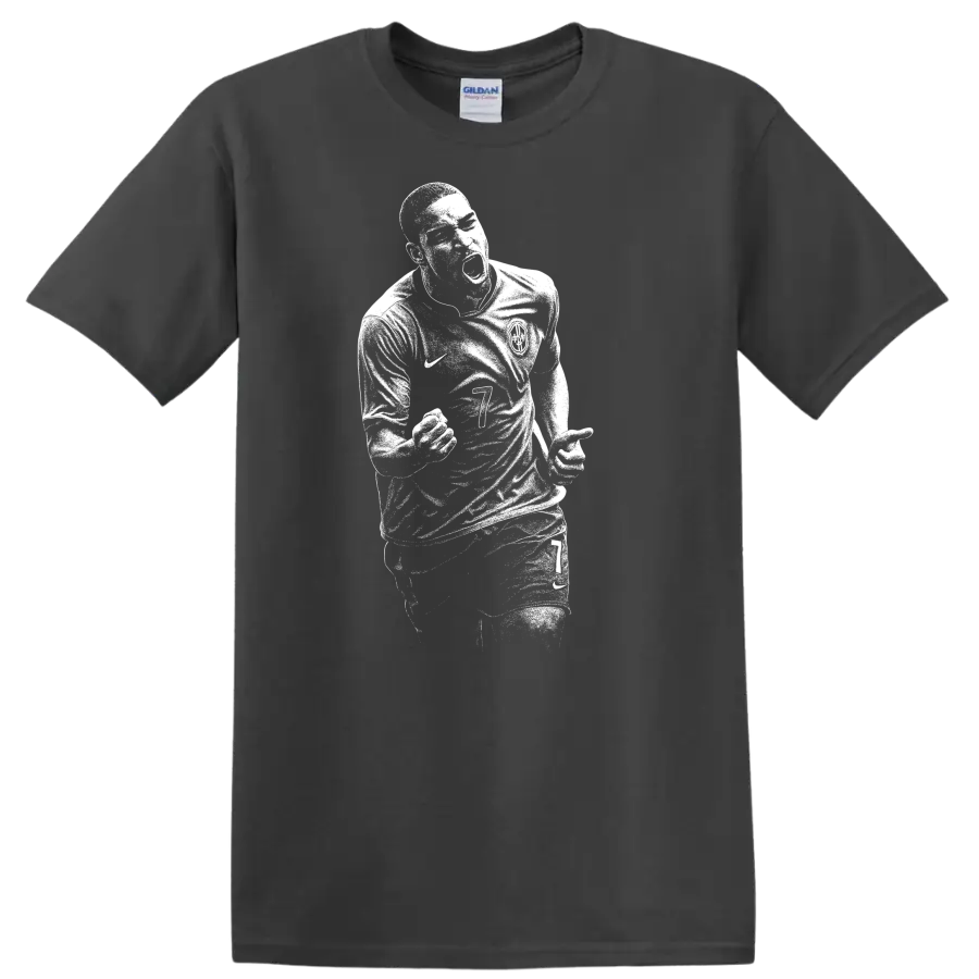 Retro soccer portrait of Adriano Leite Ribeiro style graphic T - Charcoal