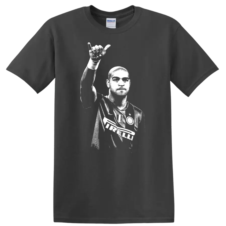 Retro soccer portrait of Adriano Leite Ribeiro legend style T - Charcoal