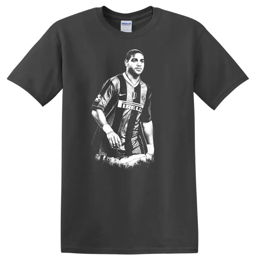 Retro soccer legend portrait silhouette style T Shirt featuring Adriano Leite - Charcoal