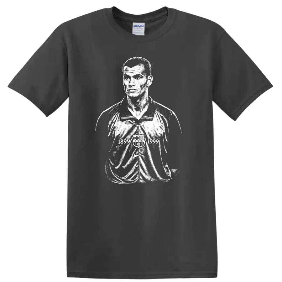 Retro black and white Rivaldo soccer portrait graphic T - Charcoal