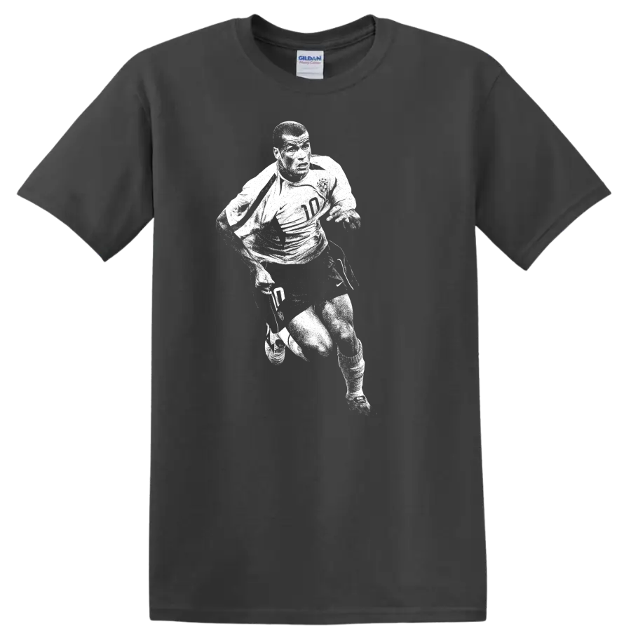 Retro Ronaldo Nazário soccer player silhouette portrait T - Charcoal