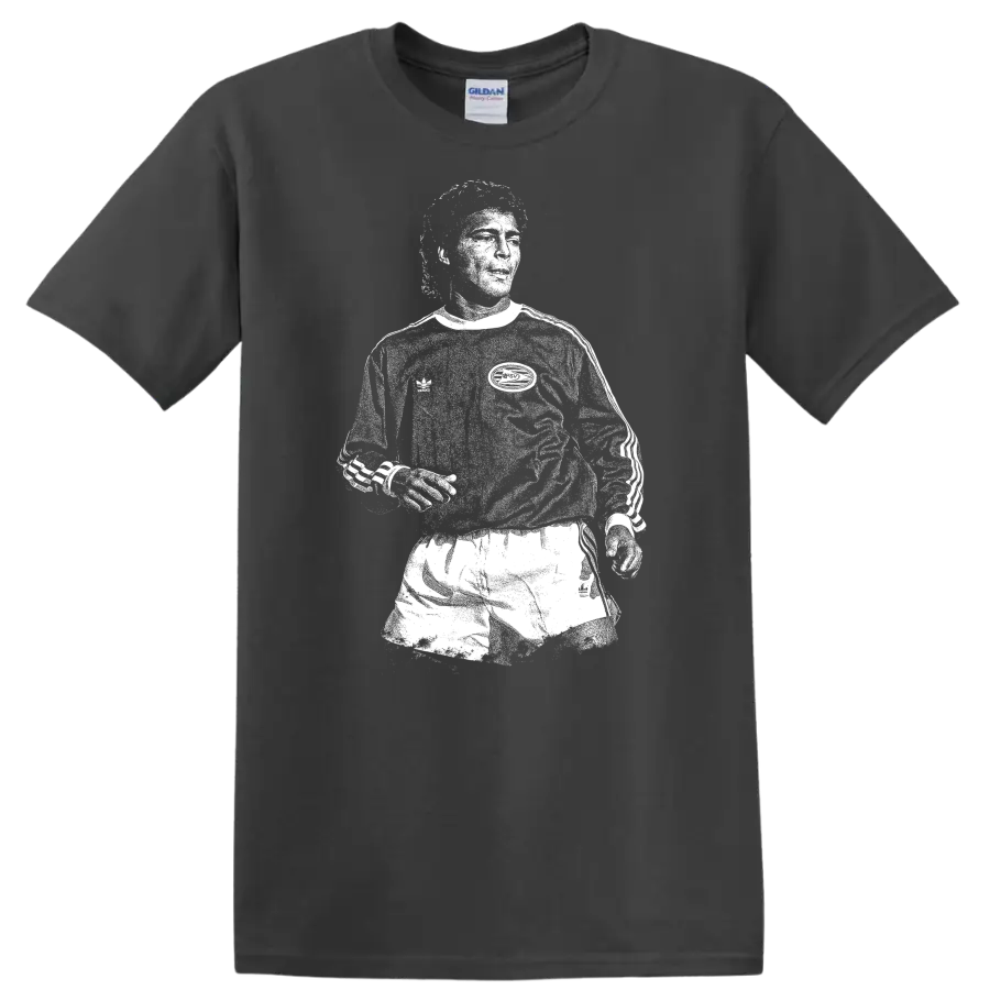 Retro soccer legend portrait of Romário in high-contrast black and white T Shirt - Charcoal