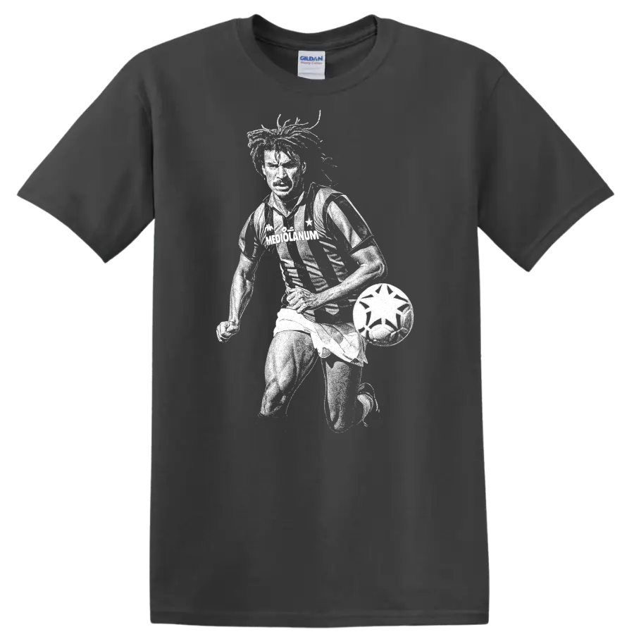 Retro black-and-white Ruud Gullit soccer portrait silhouette T - Charcoal