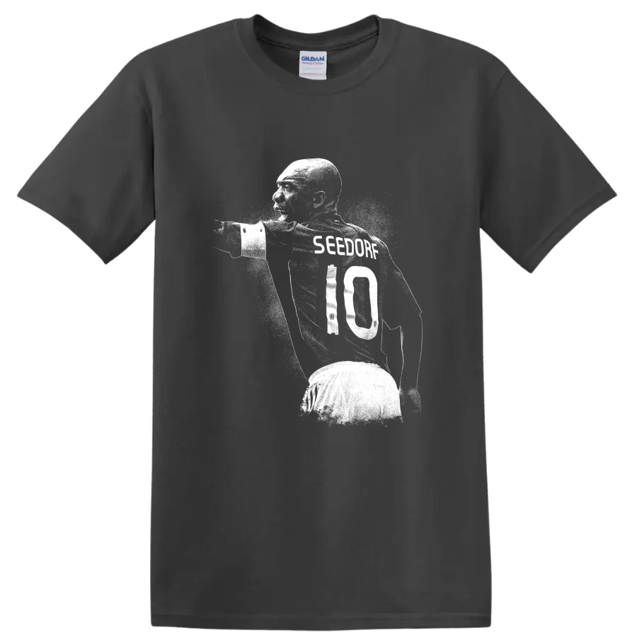 Retro soccer portrait design of Clarence Seedorf style T - Charcoal