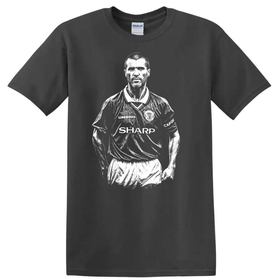 Black and white retro soccer portrait of Roy Keane style T - Charcoal