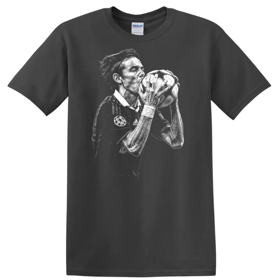 Retro soccer portrait of Filippo Inzaghi legend style T shirt - Charcoal