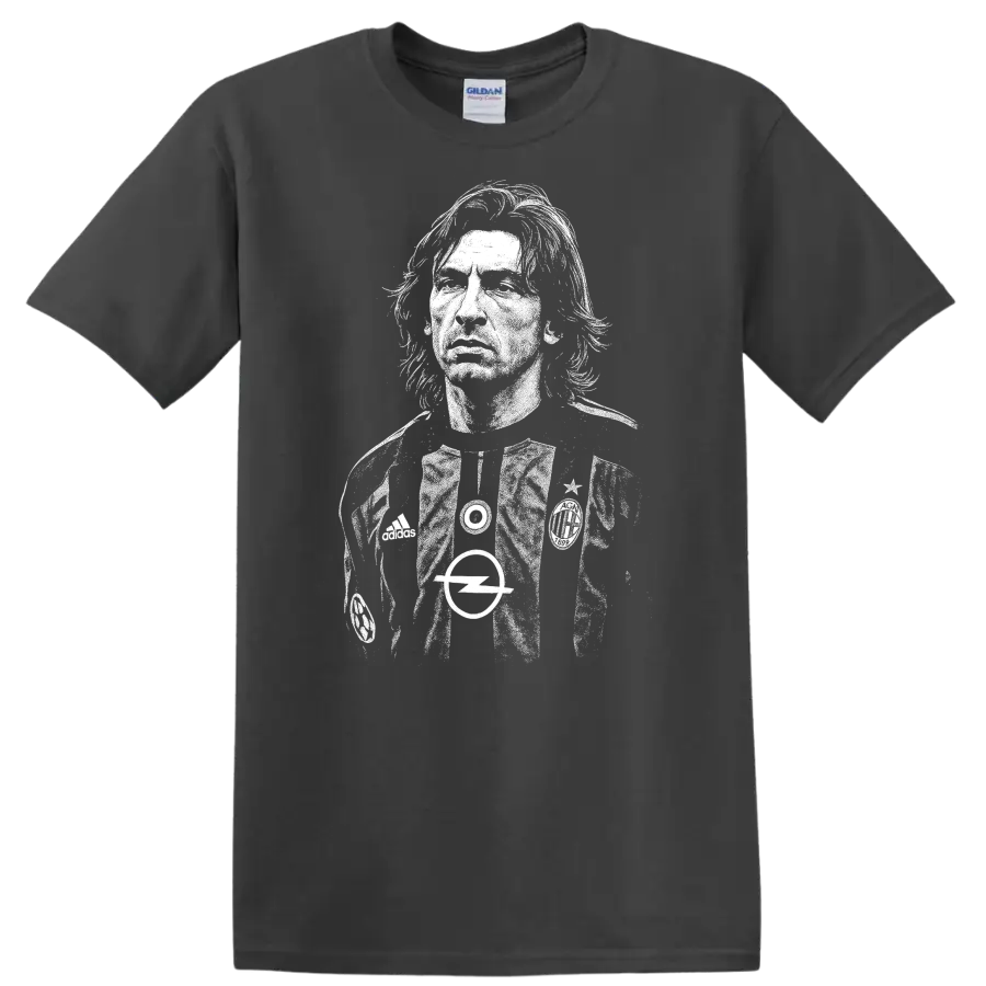 High-contrast retro Andrea Pirlo soccer portrait T Shirt - Charcoal