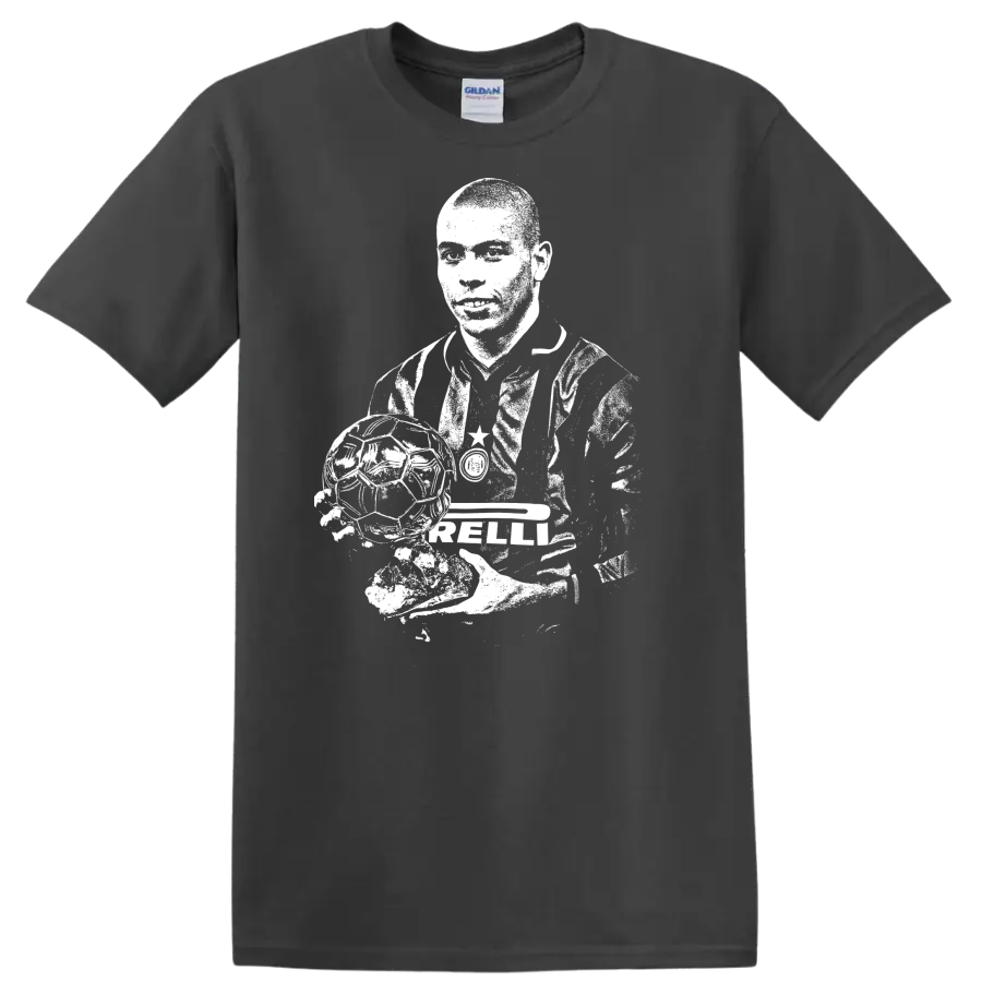 Retro soccer portrait graphic inspired by Ronaldo Nazário on a T - Charcoal