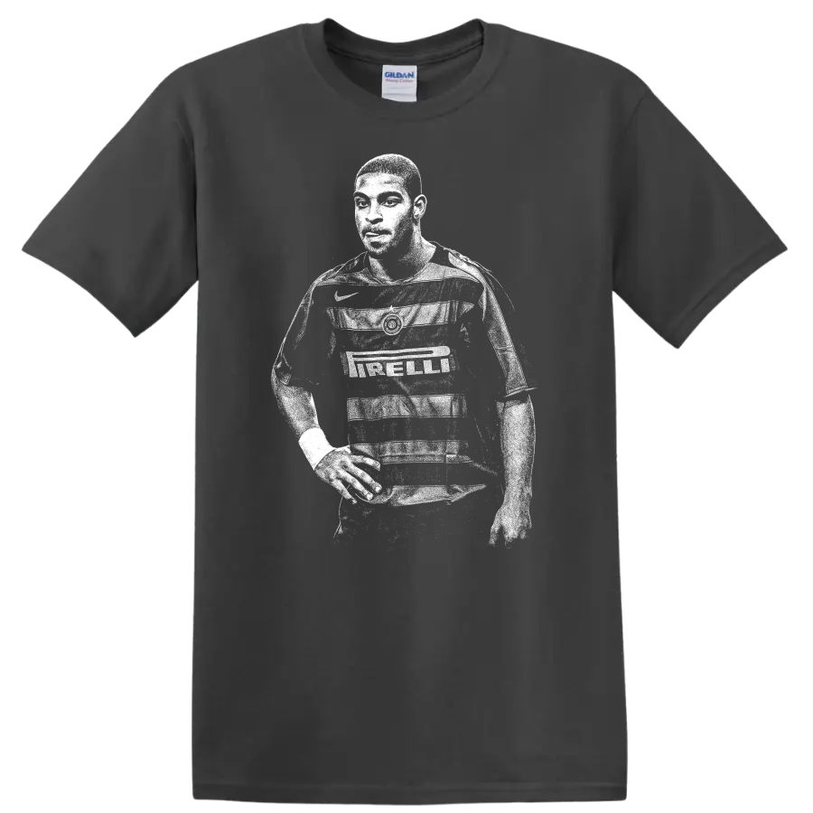 Retro soccer player portrait of Adriano Leite Ribeiro in black and white T shirt - Charcoal
