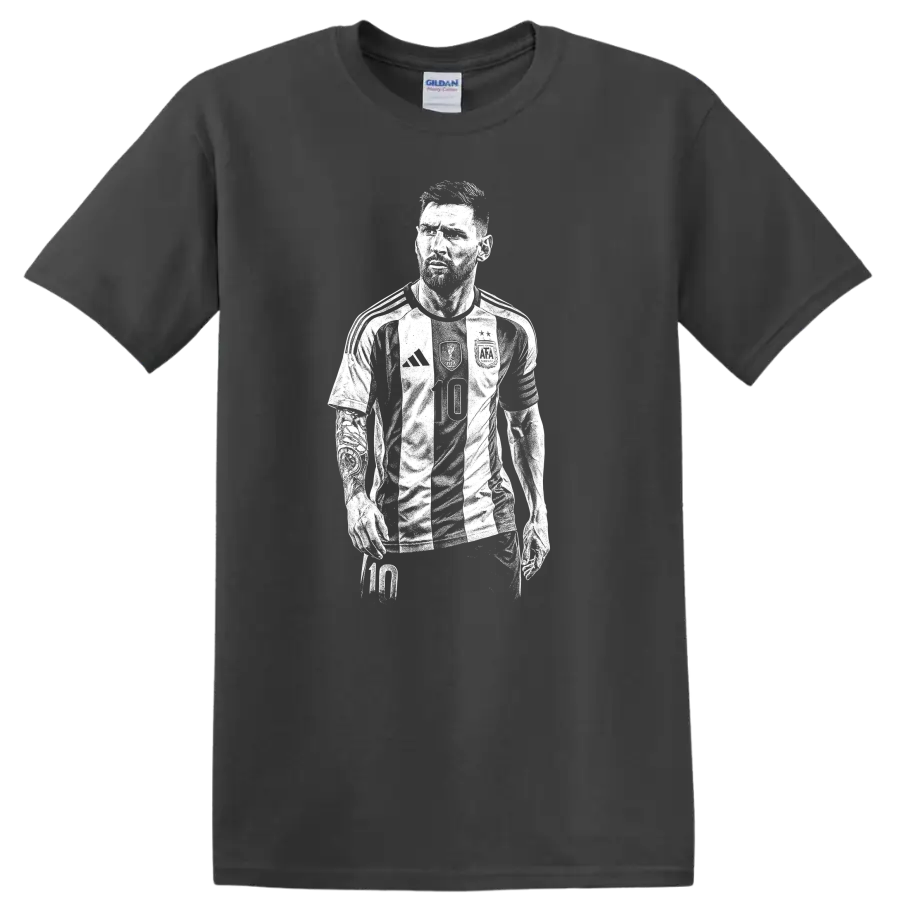 Retro soccer Lionel Messi portrait legend style T - Charcoal