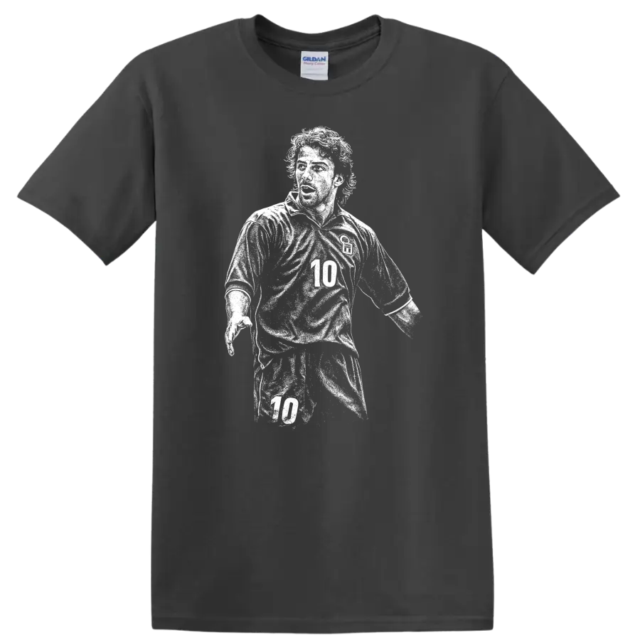 Retro soccer portrait of Alessandro Del Piero legend style T shirt - Charcoal