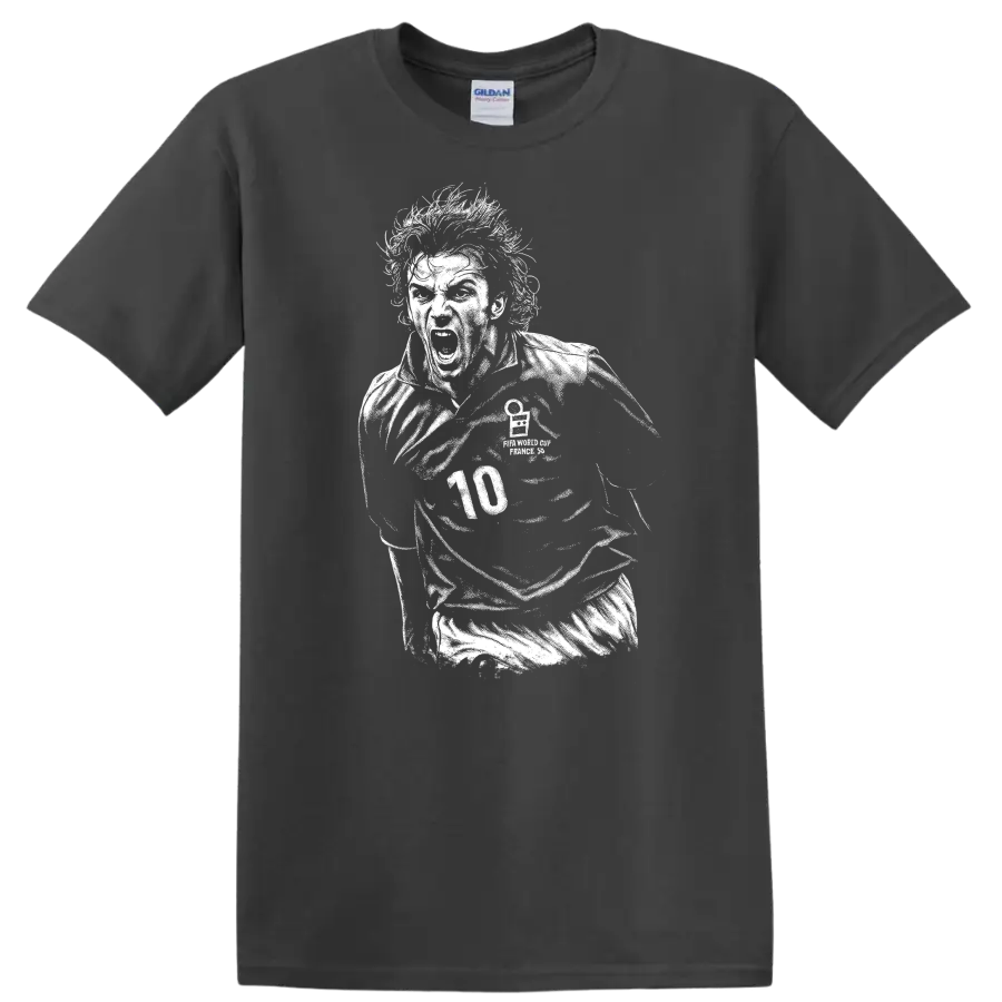 Black and white retro soccer portrait of Alessandro Del Piero style T-shirt - Charcoal