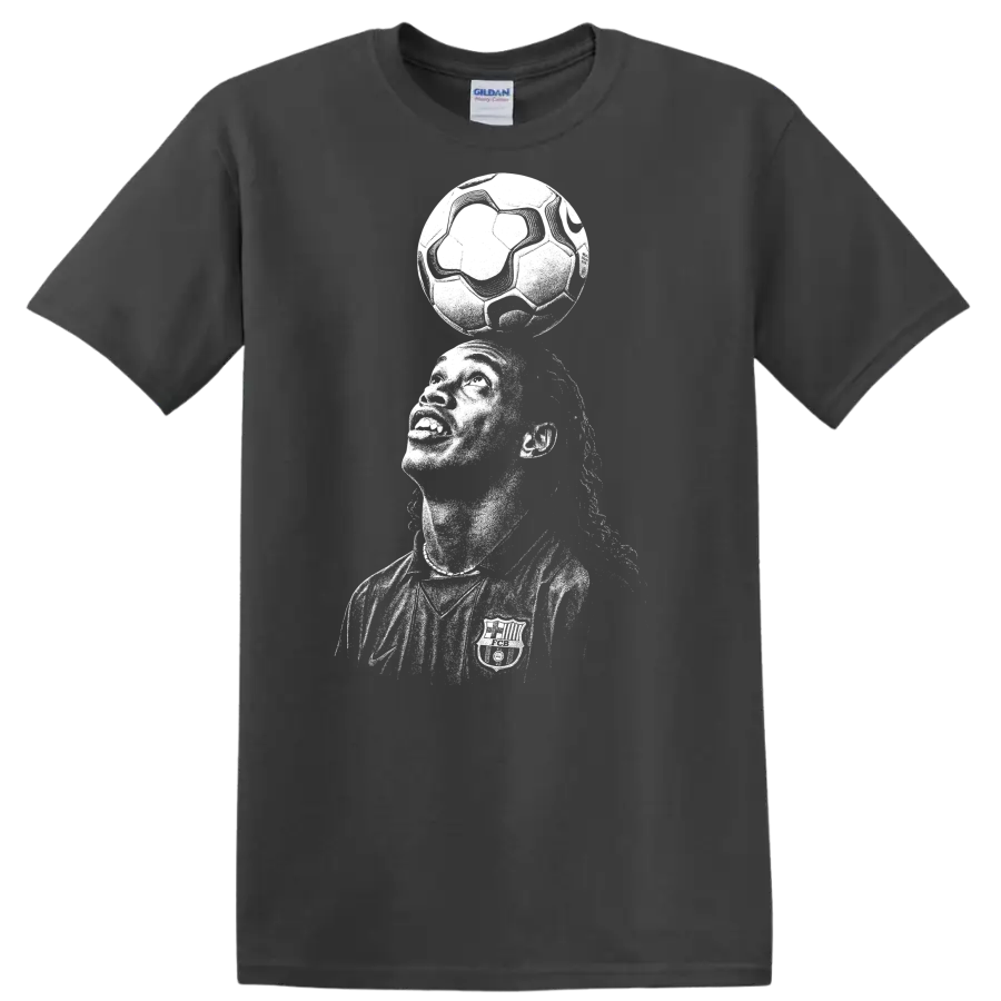 Black and white retro soccer player portrait graphic T - Charcoal