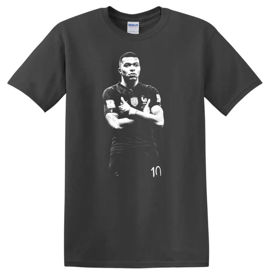 Retro soccer portrait style design inspired by Kylian Mbappé on a T - Charcoal