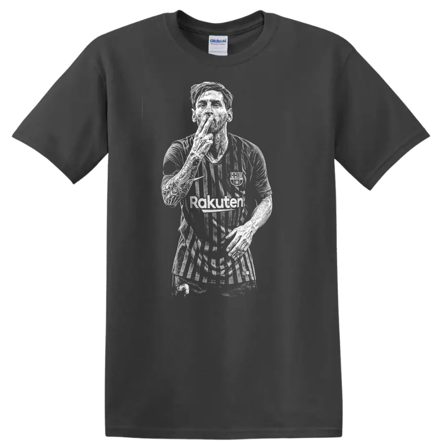 Black and white retro soccer player portrait legend style T - Charcoal