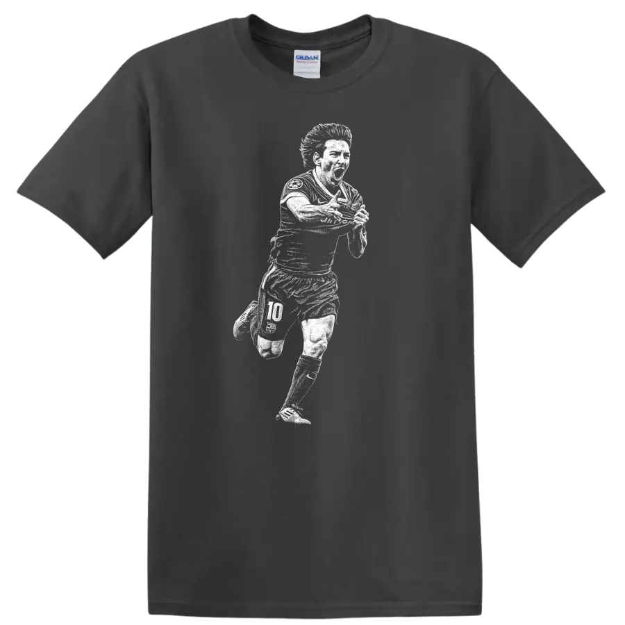 Retro soccer portrait of Lionel Messi legend style T - Charcoal