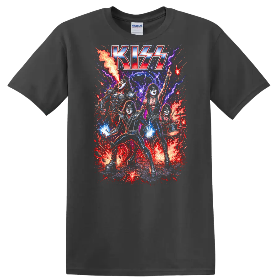 KISS Retro Heavy Metal Rock Band Album Cover Legend Style T Shirt - Charcoal