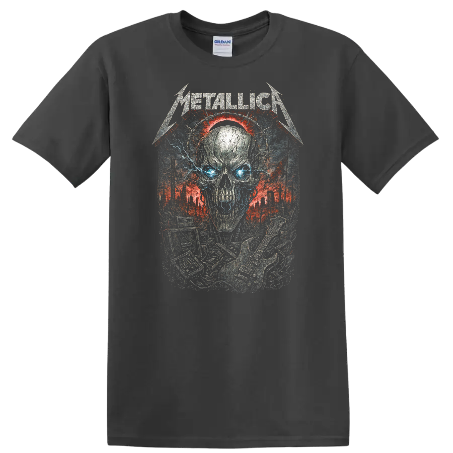 Metallica Skull Heavy Metal Album Art Graphic T Shirt - Charcoal