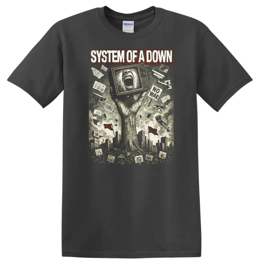 System of a Down Retro Heavy Metal Album Cover T Shirt - Charcoal