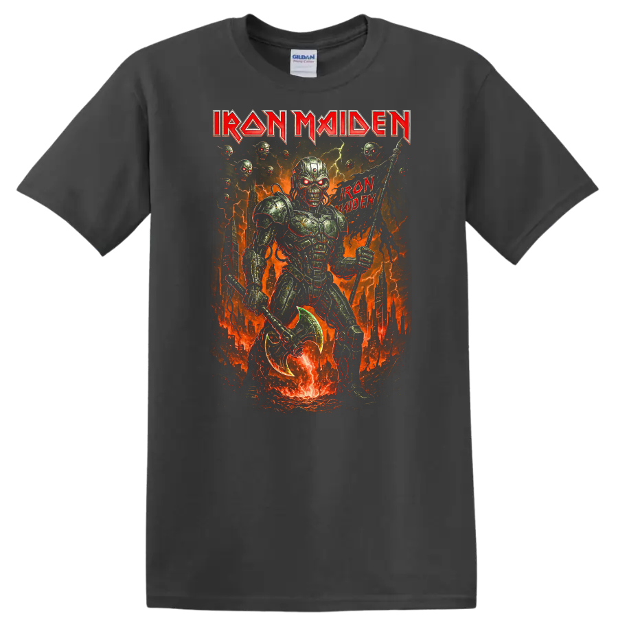 Iron Maiden Retro Heavy Metal Album Cover Style T Shirt - Charcoal