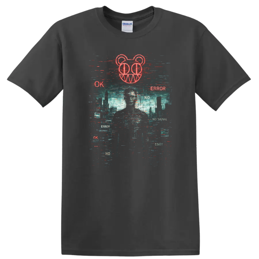 Retro Glitch Heavy Metal Album Cover Style T Shirt - Charcoal