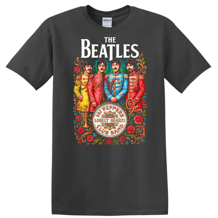 The Beatles Sgt. Pepper Inspired Retro Rock Legend T Shirt - Charcoal