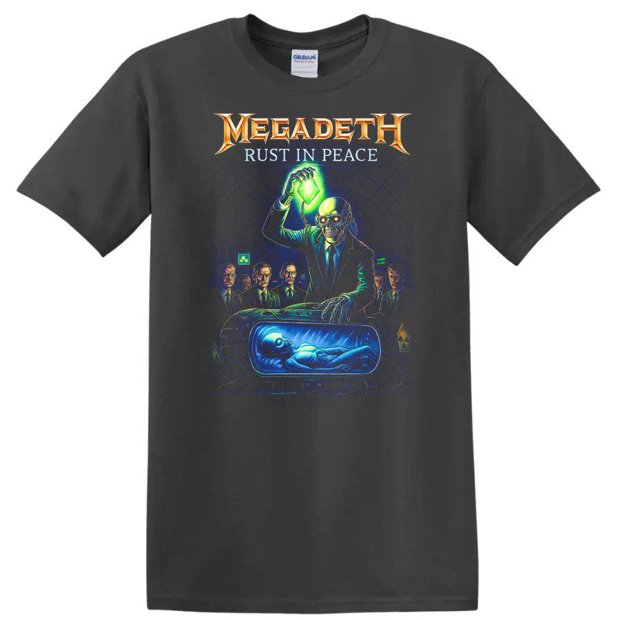Megadeth Rust In Peace Retro Heavy Metal Album Art T Shirt - Charcoal