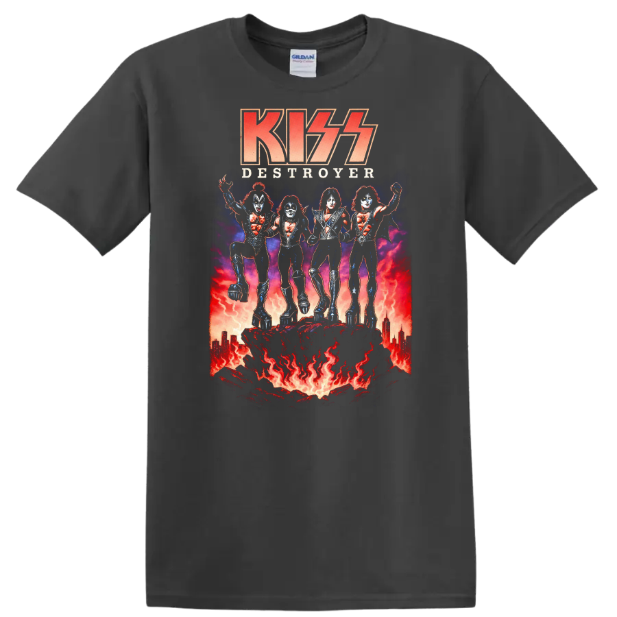 KISS Destroyer Retro Heavy Metal Album Cover Legend Style T Shirt - Charcoal