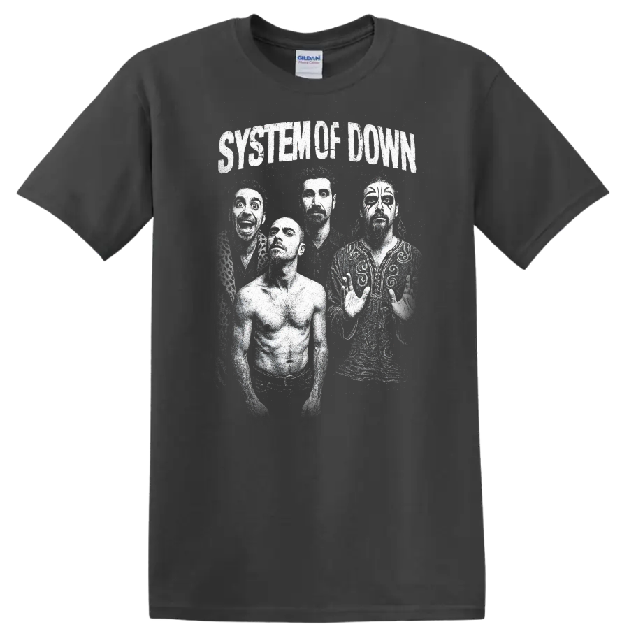 System Of Down Retro Rock Heavy Metal Band Album Cover Style T Shirt - Charcoal